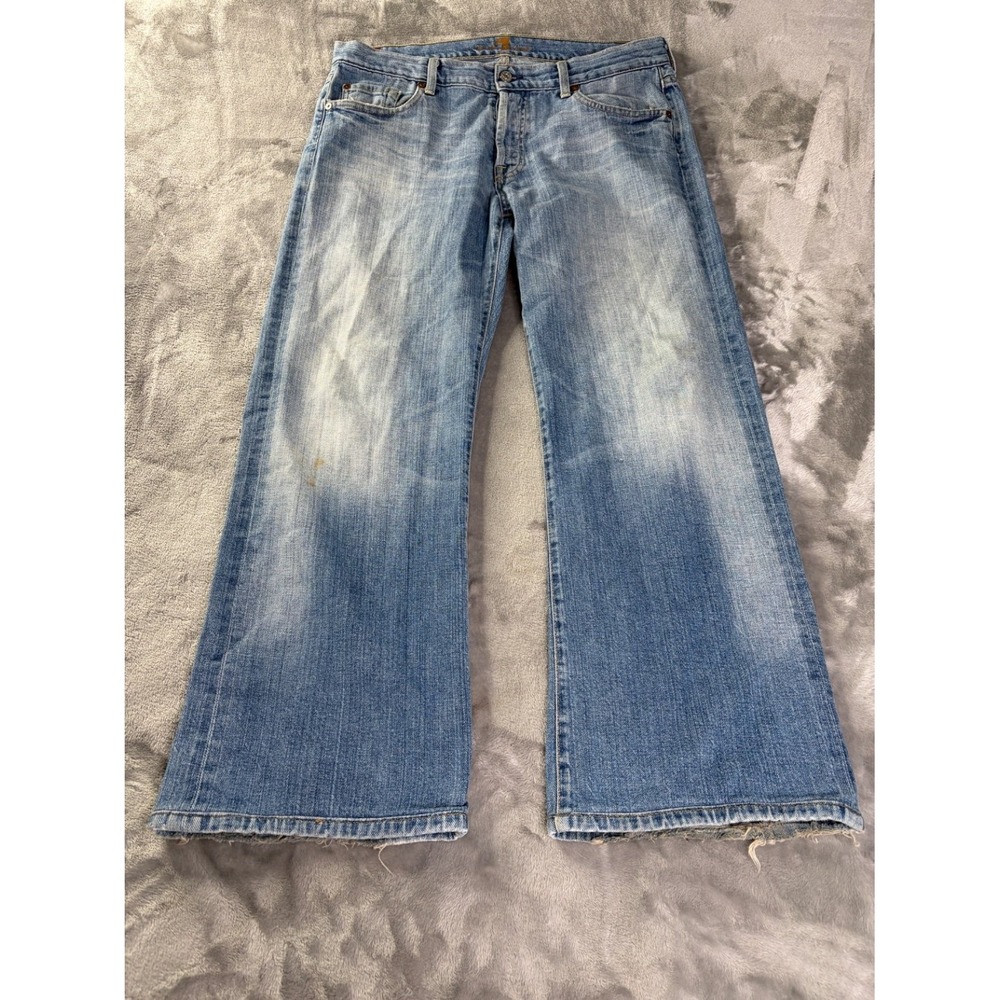 7 For All Mankind Jeans Relaxed Bootcut Mens Size 34 Blue Embroidered